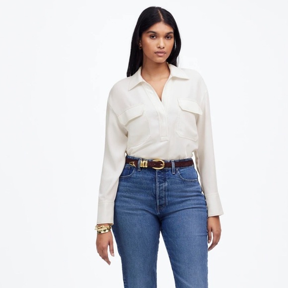 Madewell winter white Contrast-Stitch Popover Shirt - Picture 4 of 6